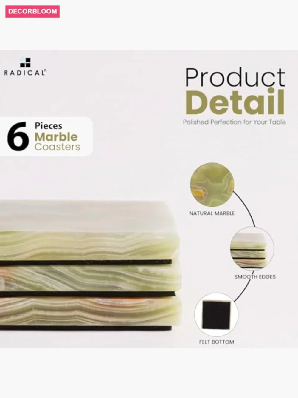 Marble Coasters Set of 6, 3.5